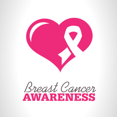 Heart with pink ribbon icon for breast cancer awareness