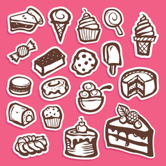 Set of dessert baking and sweet sticker icons