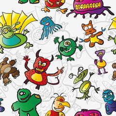 Seamless pattern with funny monsters