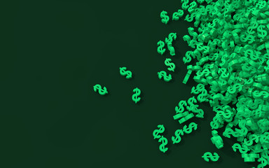 3d pile of green dollar symbols