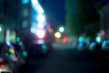 Defocused night street in blue color