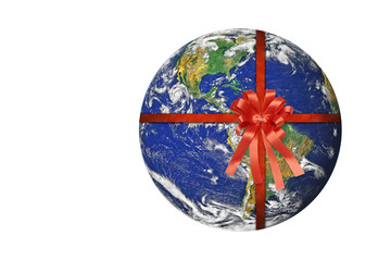 Planet Earth with red ribbon