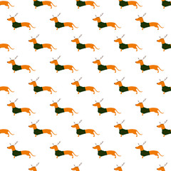 Pattern with dachshund in Christmas suit