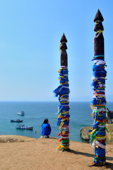 Fototapeta premium seascape with shamanic pillars