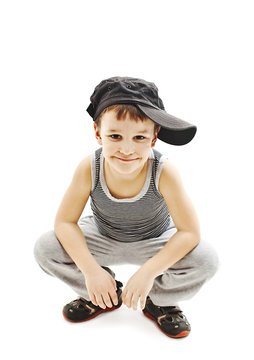 Fashionable little boy.Hip-Hop Style. Funny Child in Cap