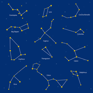 Constellations: cassiopeia, big dipper, cepheus, lyra, grus, cyg