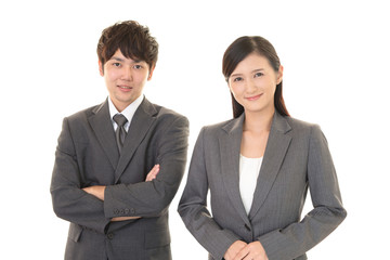 笑顔のビジネスマンとOL
