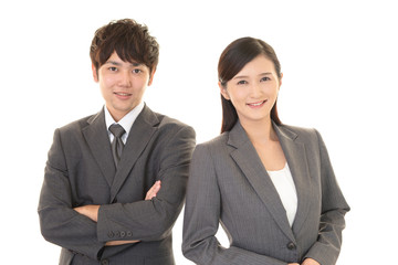 笑顔のビジネスマンとOL