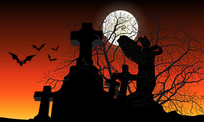 Halloween Friedhof in Orange
