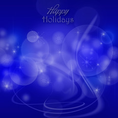 Blue Defocused Christmas lights with bokeh and text 