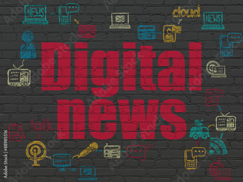 "News concept: Digital News on wall background" Stock photo and royalty