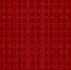 Seamless Chinese window tracery spiral square geometry line pattern.
