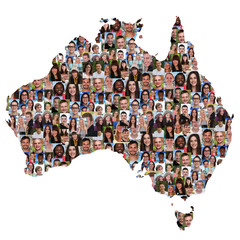 Australia map multicultural group of young people integration di