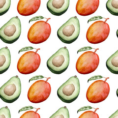 avocado and mango seamless pattern