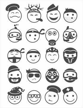 20 smiles icons set profession black and white