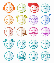 icons set 20 faces smiles color on half