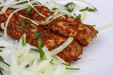 Kebab with onion rings