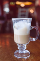 coffee latte on wood table