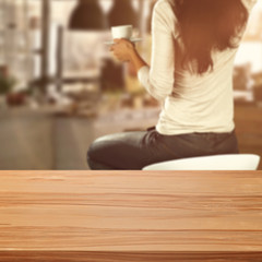 wooden desk space and woman with window sill 