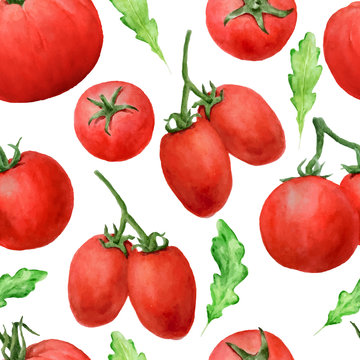 Tomato and rucola seamless pattern