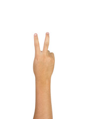 two finger victory sign isolated on white background