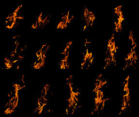 fire flame complitaion on black background. set numer 3
