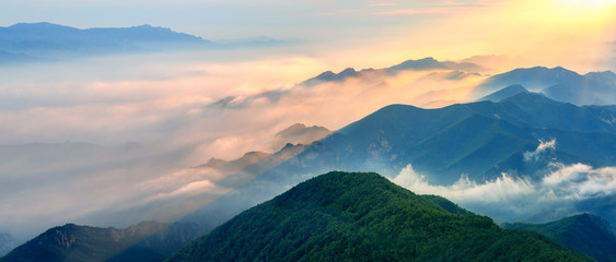 Fototapeta na wymiar Foggy landscape in the mountains.