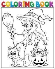 Abwaschbare Fototapete Für Kinder Malbuch süße Hexe und Katze