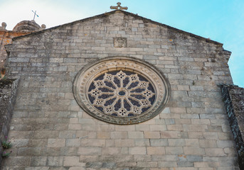  Gothic architectural style, rose window of Saint Francis church, Pontevedra, Spain