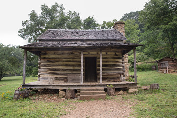 Typical Appalachian mountain log cabin 