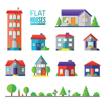 flat houses isolated icons, 