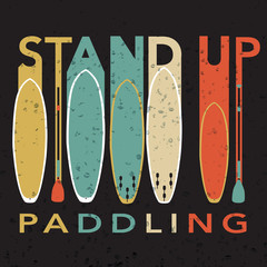 vector illustration with signature "stand up paddling" with stan