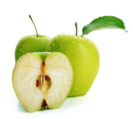 Ripe green apples isolated on white