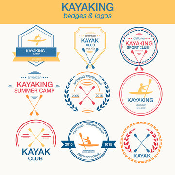 Set of different logotype templates for kayaking