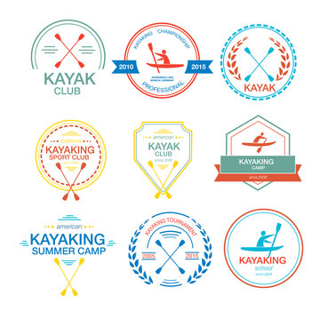 Set of different logotype templates for kayaking