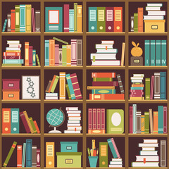 Obraz premium Bookshelf with books. Seamless background