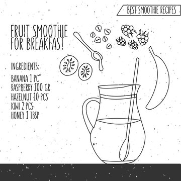 vector illustration of pineapple smoothie recipe hand drawn 