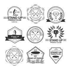Set of different logotype templates for stand up paddling. Vecto