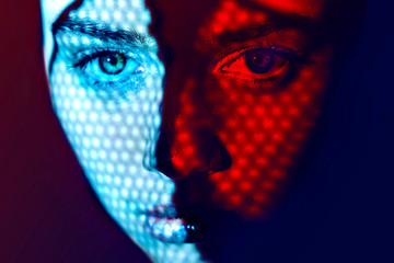 Women face art graphic color lights