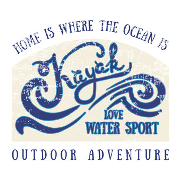 vector illustration with signature "love watersport", text 