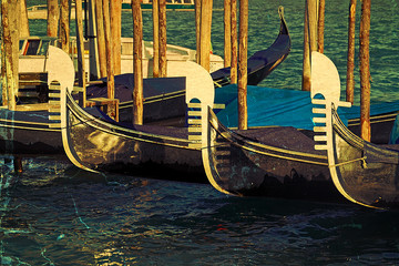Old postcard with gondolas on Grand Canal in Venice, Italy