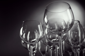 Empty wine glasses on gray background