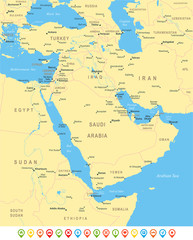 
Middle East and Asia map - highly detailed vector illustration.