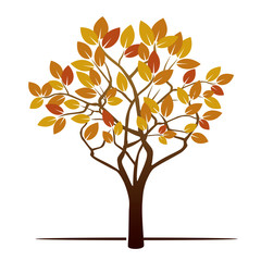 Naklejka na ściany i meble Autumn Tree and Color Leafs. Vector Illustration.
