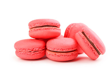 Tasty red macarons isolated on white