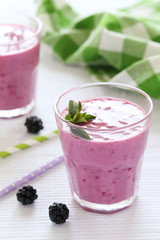 Blackberry smoothie in the glasses