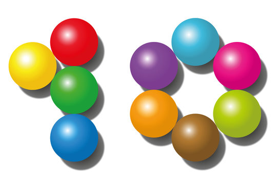 TEN - composed of exactly ten colorful balls - isolated vector illustration on white background.