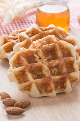 Waffle almond on wood, selective-focus