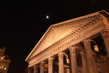 Pantheon in Rome by night with a moon