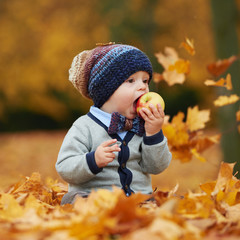 cute little baby in autumn park